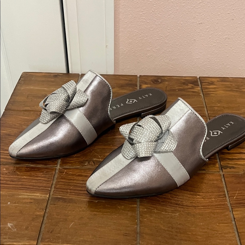 Katy Perry Collections Metallic Silver and Gray Mules